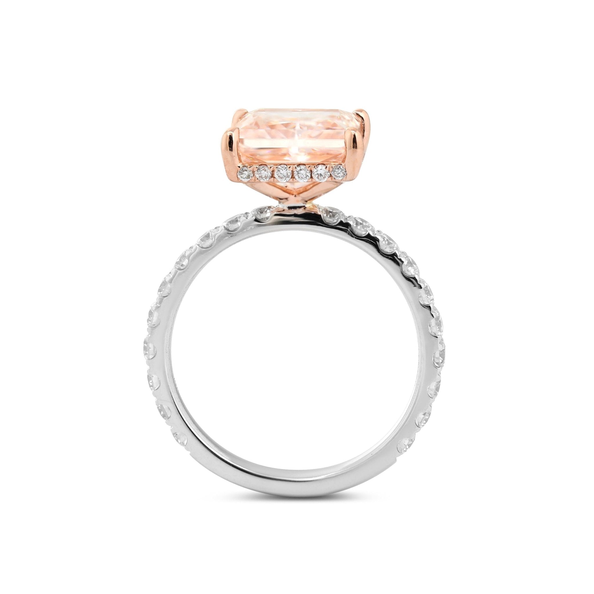 14K Gold 3.3CT Princess Brilliant Cut Pink Lab Diamond Pave Band Ring with Hidden Halo - MMR