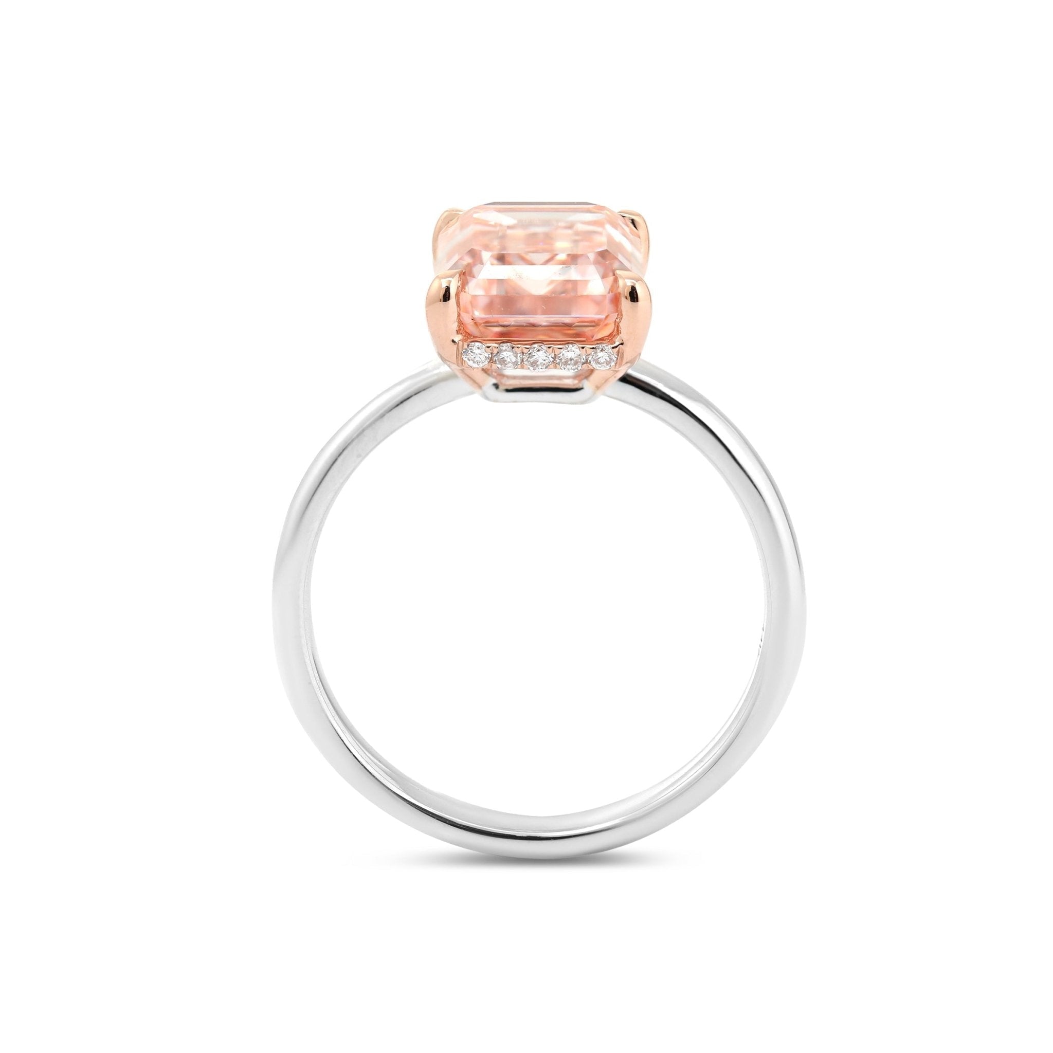 14K Gold 4CT Emerald - Cut Lab Pink Diamond Solitaire Ring with Hidden Halo - MMR