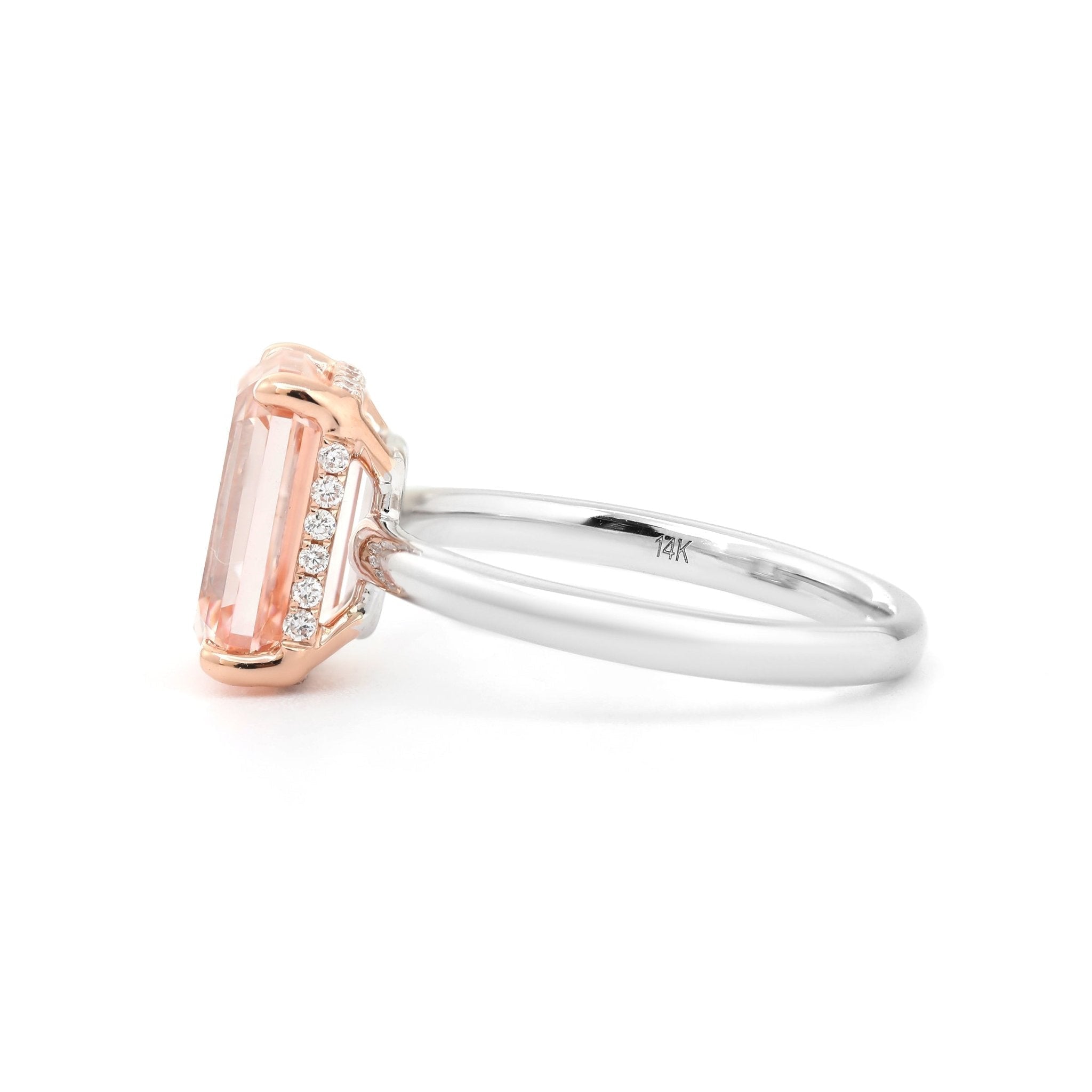 14K Gold 4CT Emerald - Cut Lab Pink Diamond Solitaire Ring with Hidden Halo - MMR