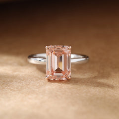 14K Gold 4CT Emerald - Cut Lab Pink Diamond Solitaire Ring with Hidden Halo - MMR