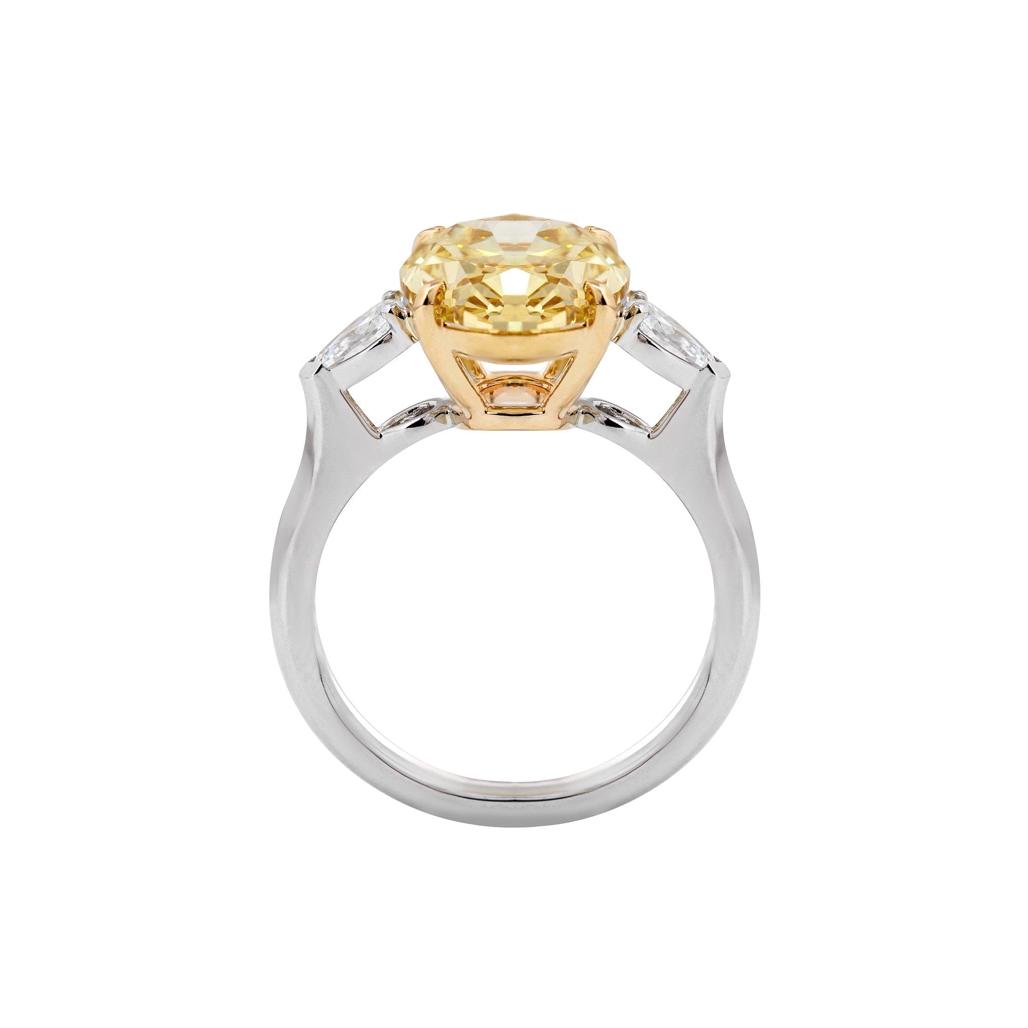 14K Gold 4CT Oval Old Mine Cut Lab Yellow Diamond Basket Set Three Stone Ring - MMR