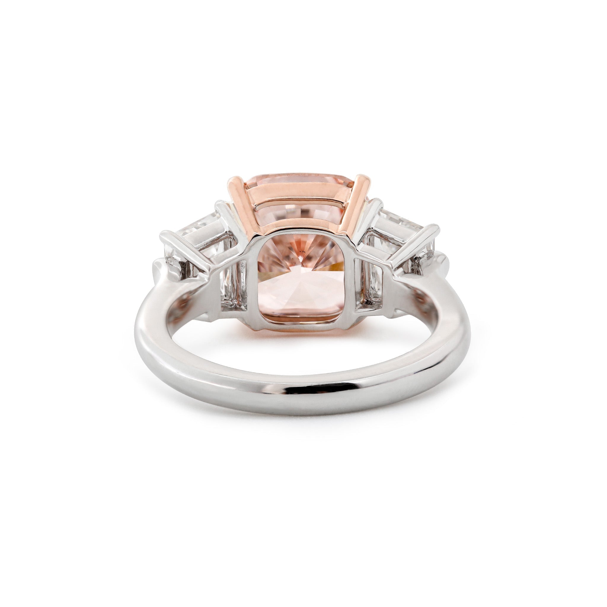 14K Gold 5.15CT Cushion Lab Pink Diamond Three Stone Ring - MMR