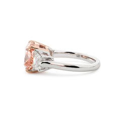 14K Gold 5.15CT Cushion Lab Pink Diamond Three Stone Ring - MMR