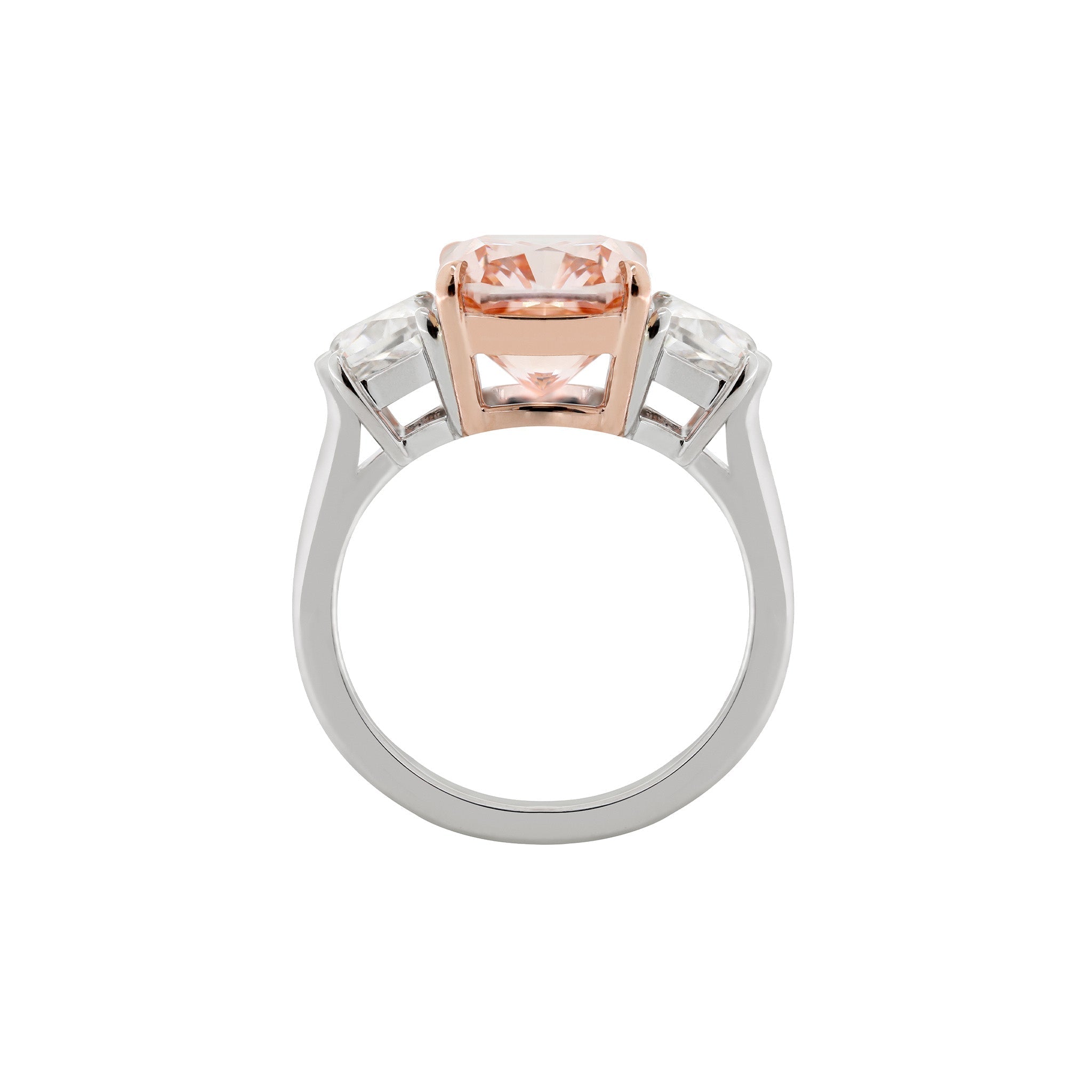 14K Gold 5.15CT Cushion Lab Pink Diamond Three Stone Ring - MMR