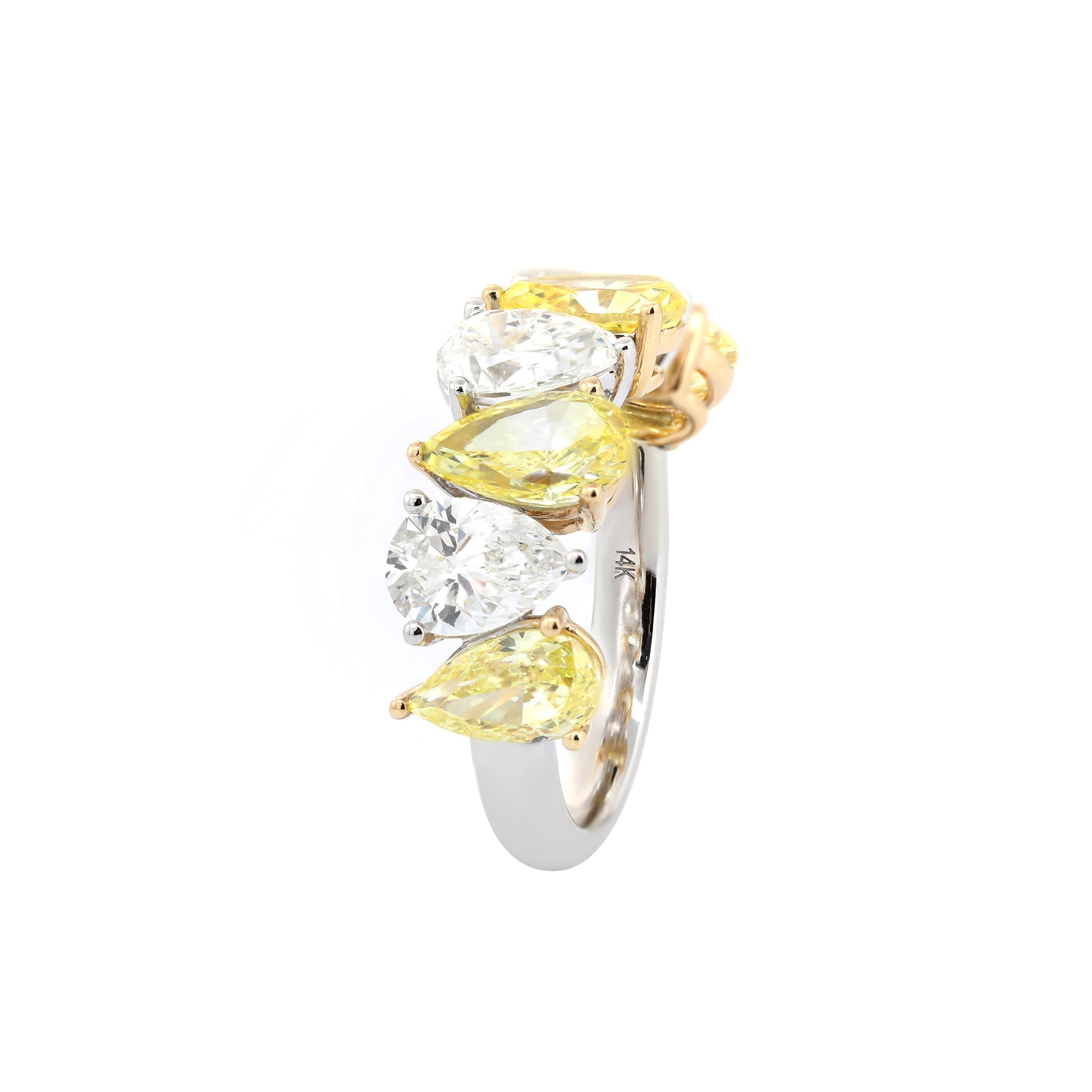 14K Gold Alternative Pear Lab Yellow and White Lab Diamond Half Eternity Ring - MMR