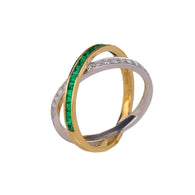 14k Gold Emerald & Diamond Cross Ring