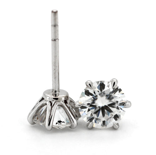 14K Gold Round Cut Lab Diamond Six  Prongs Floral Basket Setting Stud Earrings