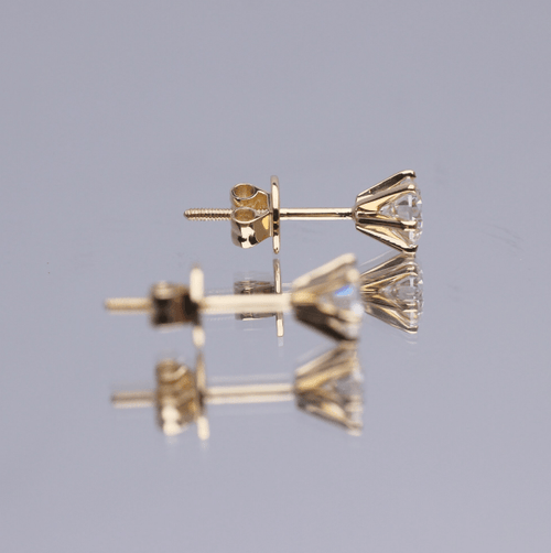 14K Gold Round Cut Lab Diamond Six Round Prongs Stud Earrings