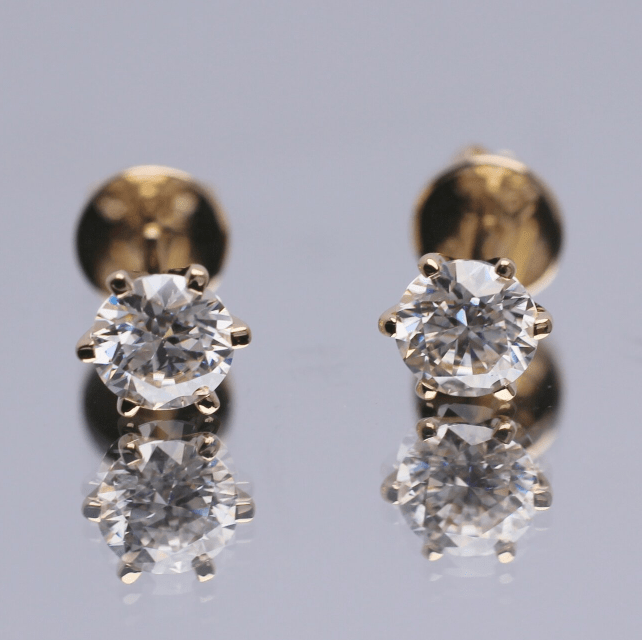 14K Gold Round Cut Lab Diamond Six Round Prongs Stud Earrings