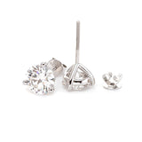14K Gold Round Cut Lab Diamond Three Round Prongs Stud Earrings
