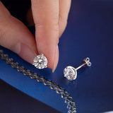 14K Gold Round Cut Lab Diamond Three Round Prongs Stud Earrings