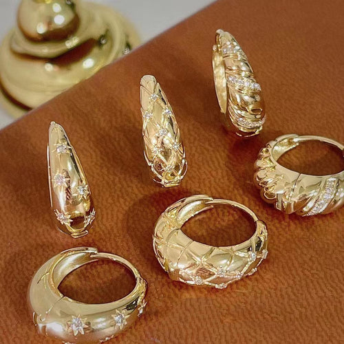14k Gold Three INS Style Lab Diamond Hoop Earrings