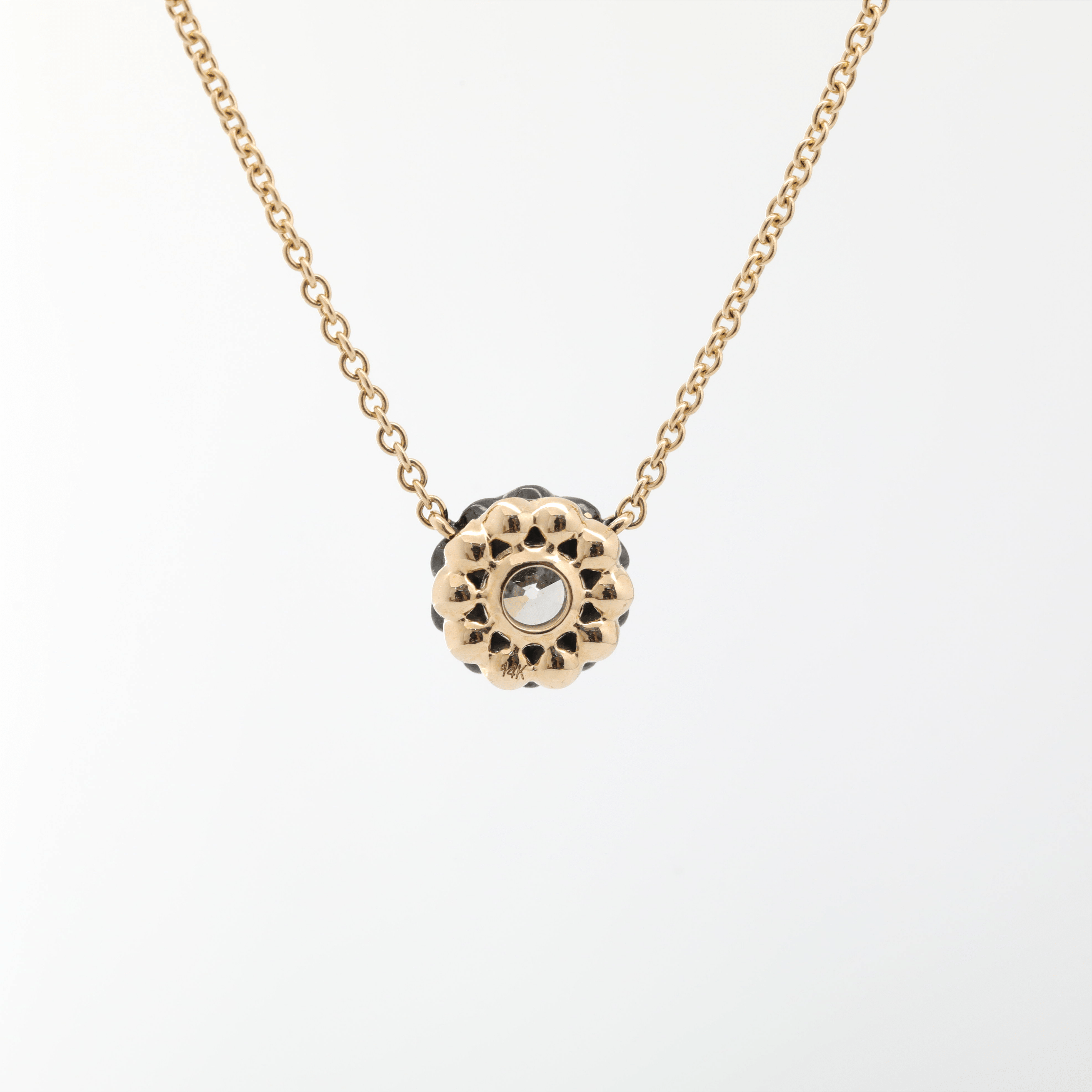 14K Gold Two Tone Design 0.93ct Old European Cut Lab Diamond Pendant Necklace with 16+2 Inches Adjustable Chain - MMR