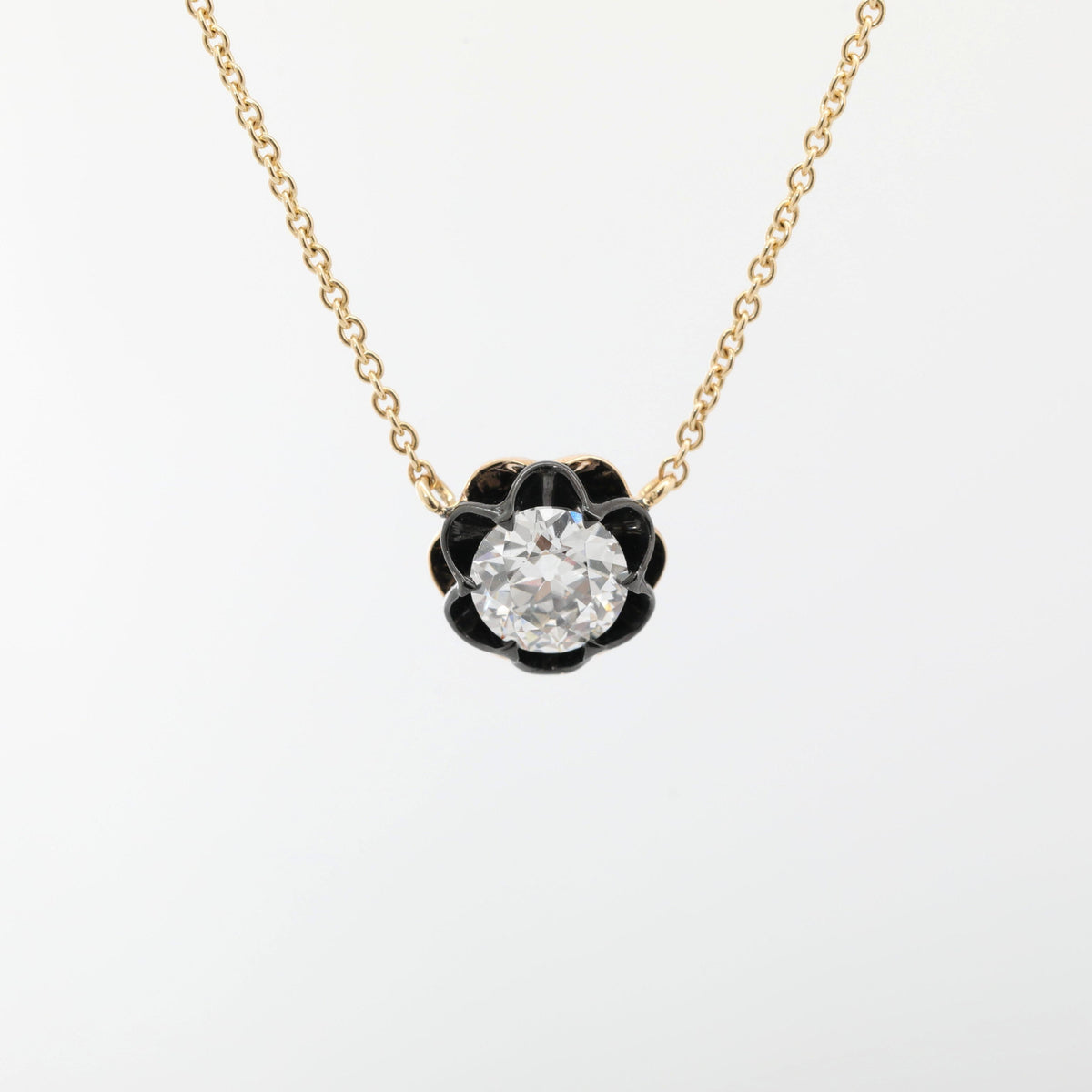 14K Gold Two Tone Design 0.96ct Old European Cut Lab Diamond Pendant Necklace with 16+2 Inches Adjustable Chain - MMR