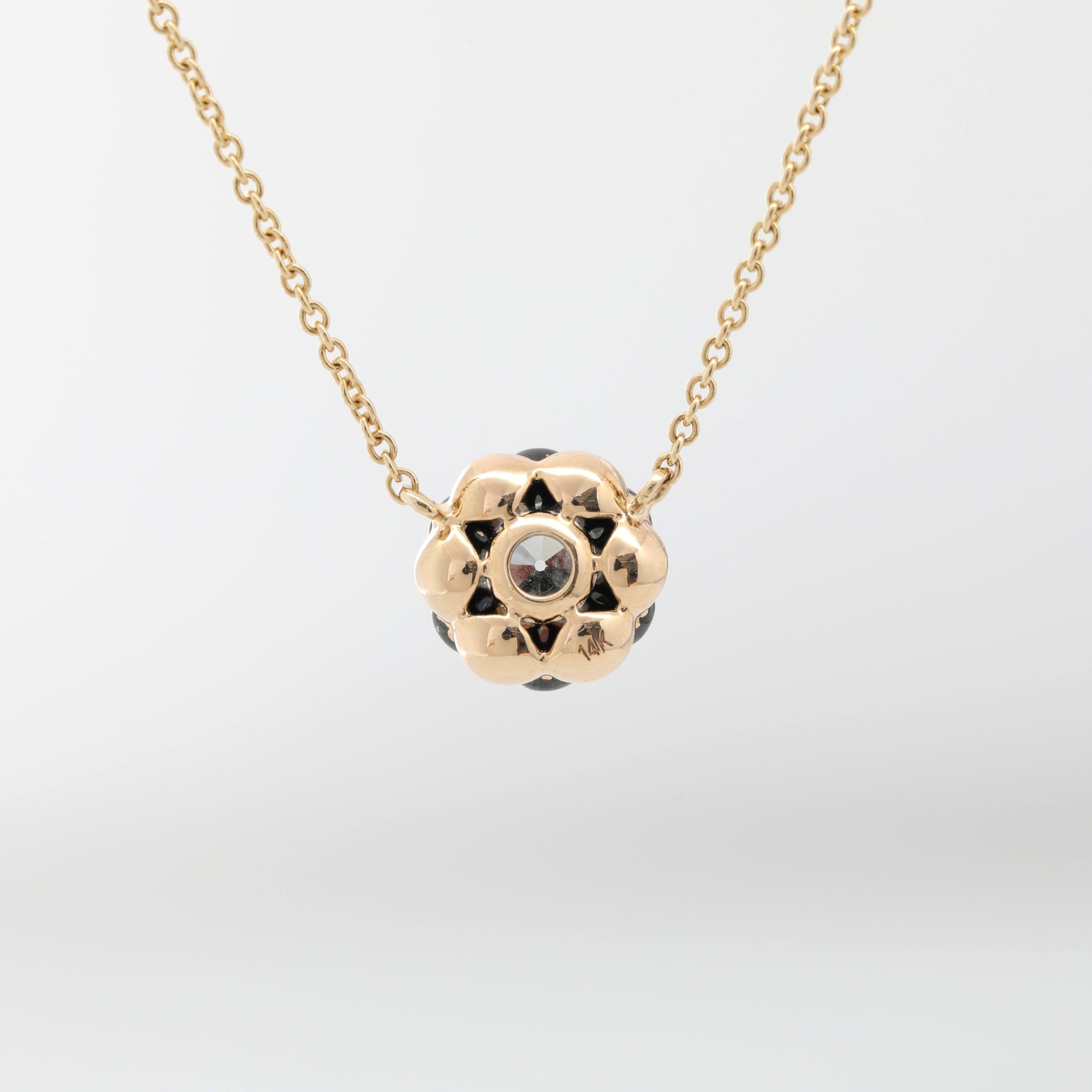 14K Gold Two Tone Design 0.96ct Old European Cut Lab Diamond Pendant Necklace with 16+2 Inches Adjustable Chain - MMR