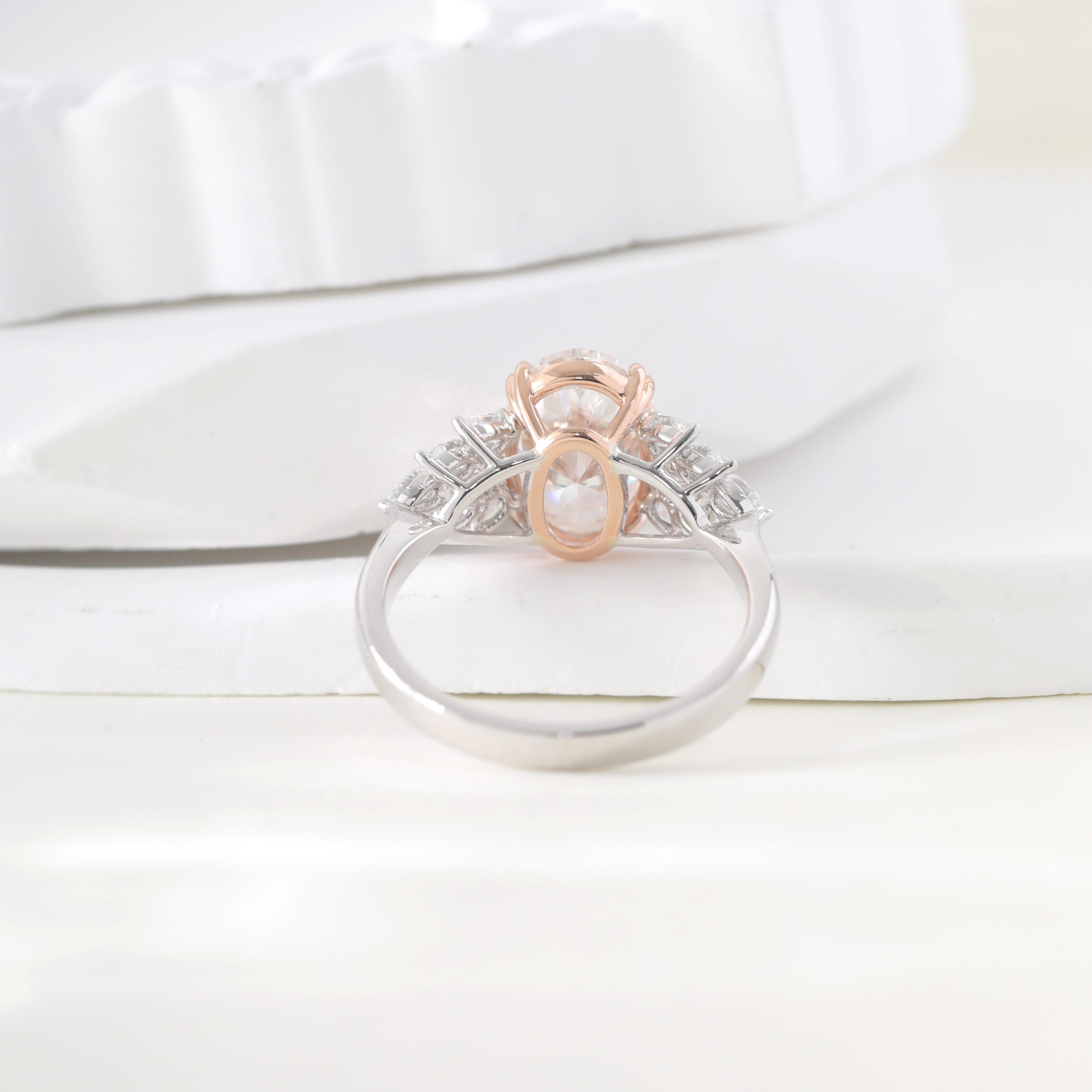 14K Gold Two Tone Design 2.52ct Oval Lab Diamond Cluster Ring - MMR
