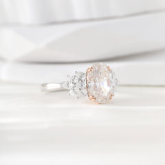 14K Gold Two Tone Design 2.52ct Oval Lab Diamond Cluster Ring - MMR