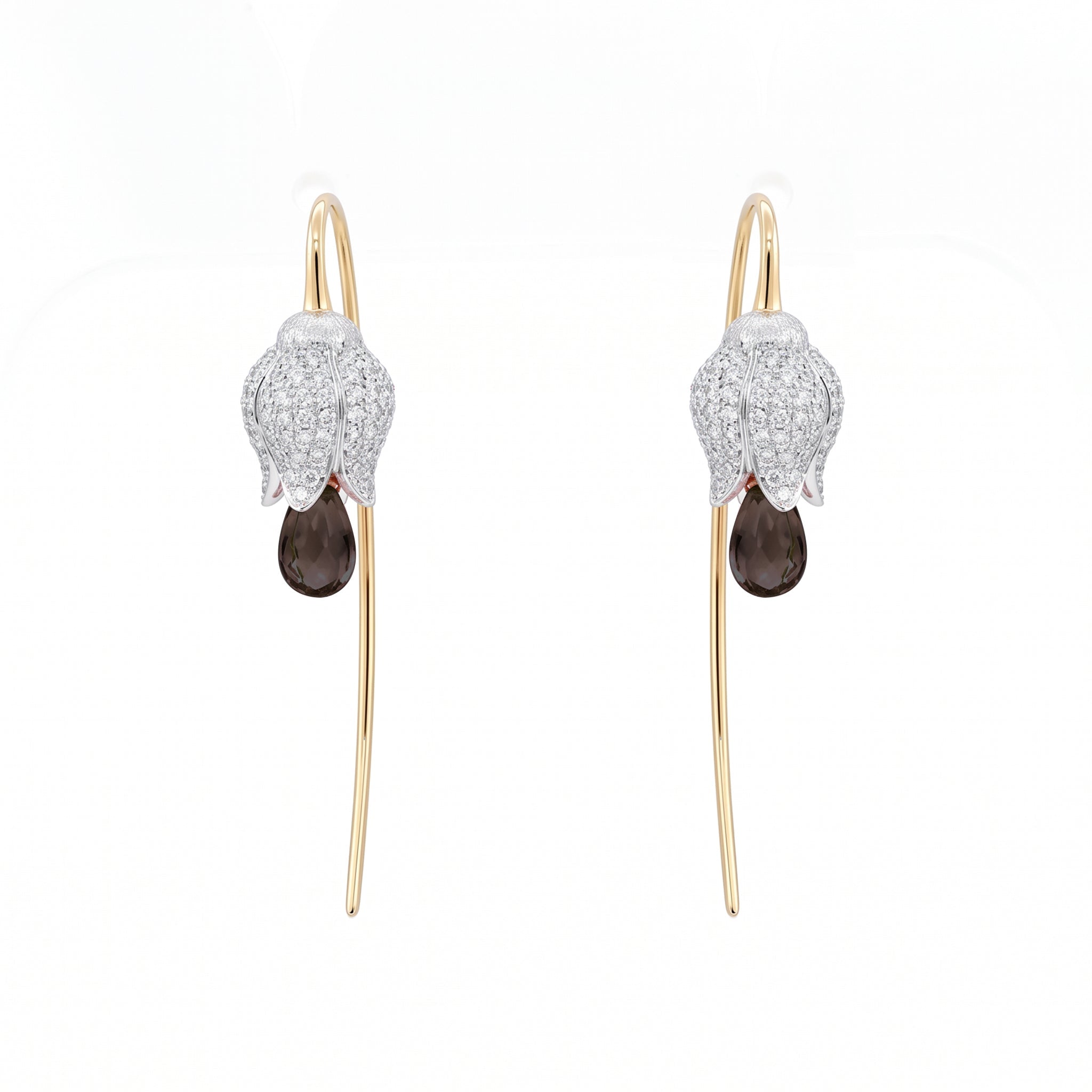 14K Gold Two Tone Design Round Cut Lab Diamond and Pink Natural Sapphire French Hook Earrings - MMR
