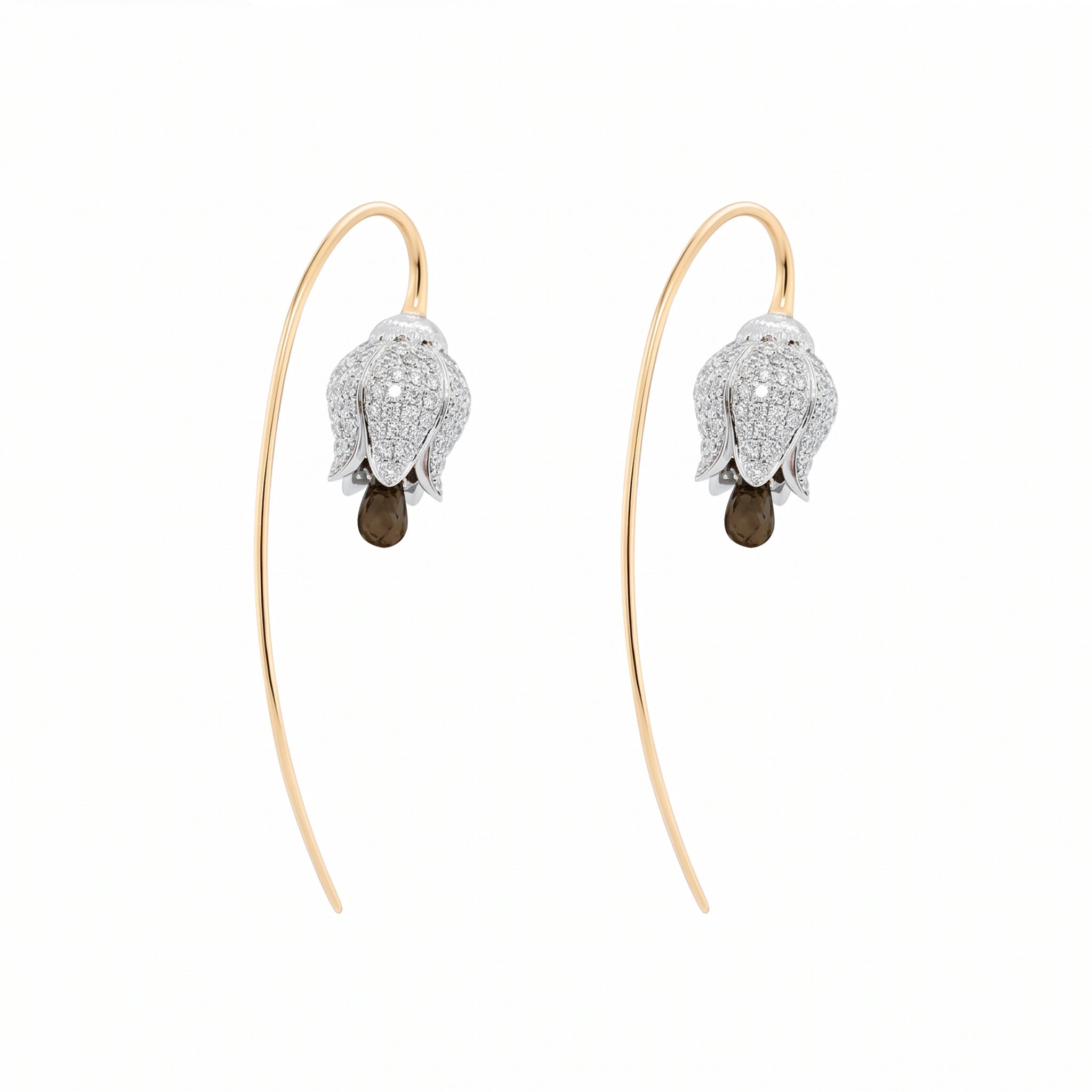 14K Gold Two Tone Design Round Cut Lab Diamond and Pink Natural Sapphire French Hook Earrings - MMR