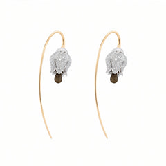 14K Gold Two Tone Design Round Cut Lab Diamond and Pink Natural Sapphire French Hook Earrings - MMR