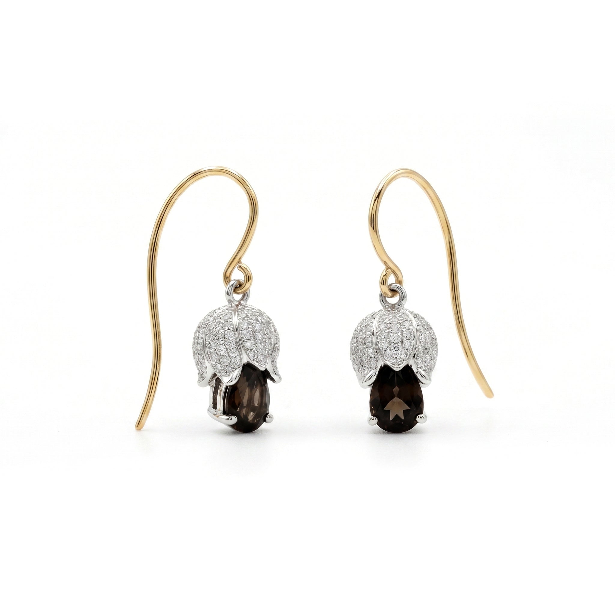 14K Gold Two Tone Design Round Cut Lab Diamond and Pink Natural Sapphire French Hook Earrings - MMR