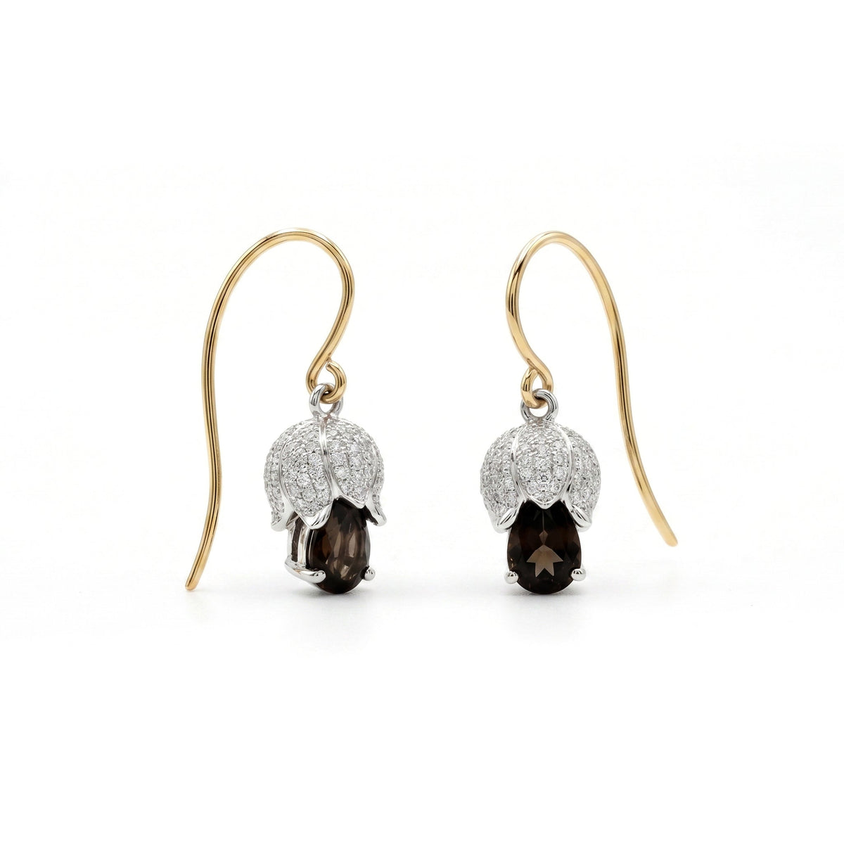 14K Gold Two Tone Design Round Cut Lab Diamond and Pink Natural Sapphire French Hook Earrings - MMR