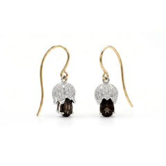 14K Gold Two Tone Design Round Cut Lab Diamond and Pink Natural Sapphire French Hook Earrings - MMR