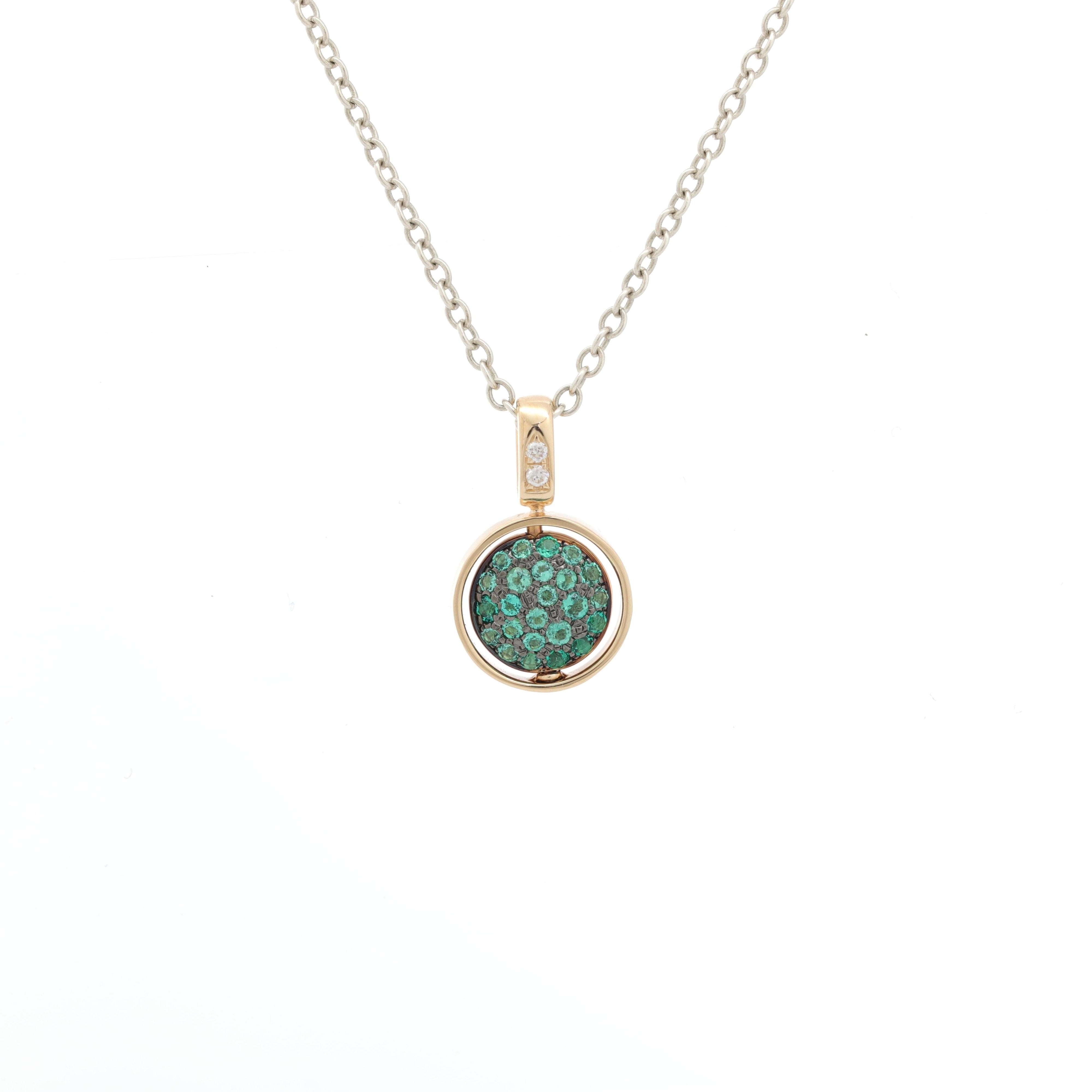 14K Gold Two Tone Design Round Lab Diamond and Zambian Emerald Pendant (Pendant only) - MMR