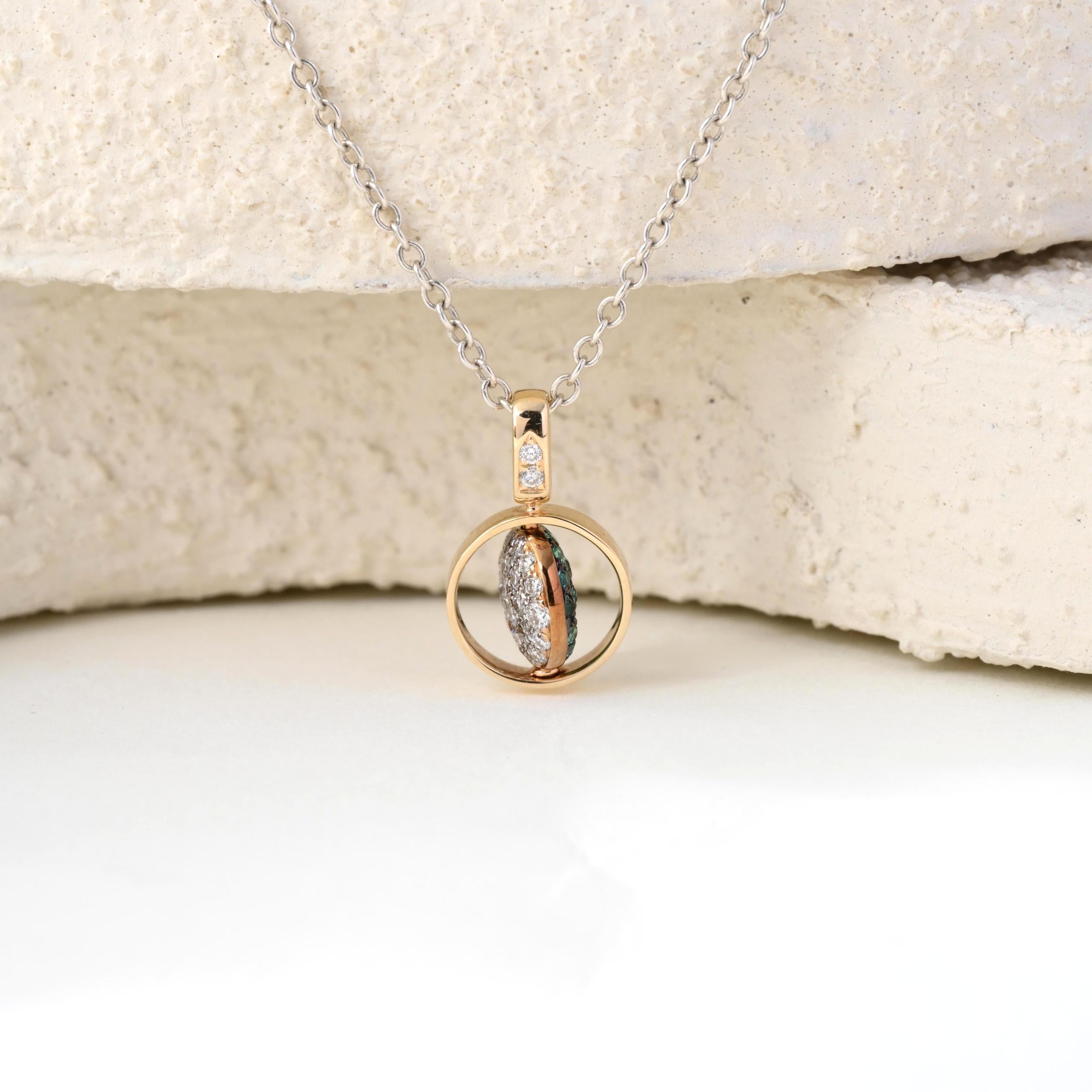 14K Gold Two Tone Design Round Lab Diamond and Zambian Emerald Pendant (Pendant only) - MMR
