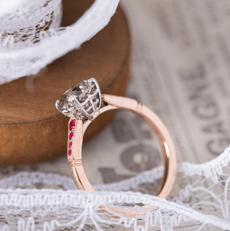 14K Rose Gold 1.39ct OMC Diamond Side Stone Statement Ring (Only Ring Setting, Excluding Side Stones)| Fiorese Jewelry
