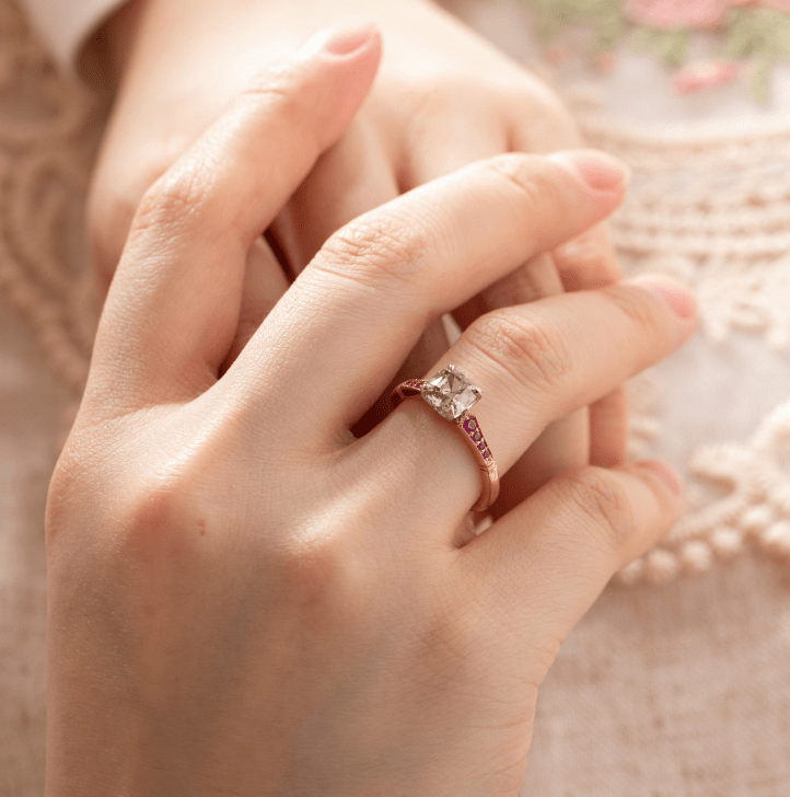 14K Rose Gold 1.39ct OMC Diamond Side Stone Statement Ring (Only Ring Setting, Excluding Side Stones)| Fiorese Jewelry