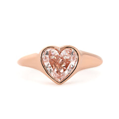 14K Rose Gold 1ct Heart Cut Pink Lab Diamond Bezel Solitaire Ring - MMR