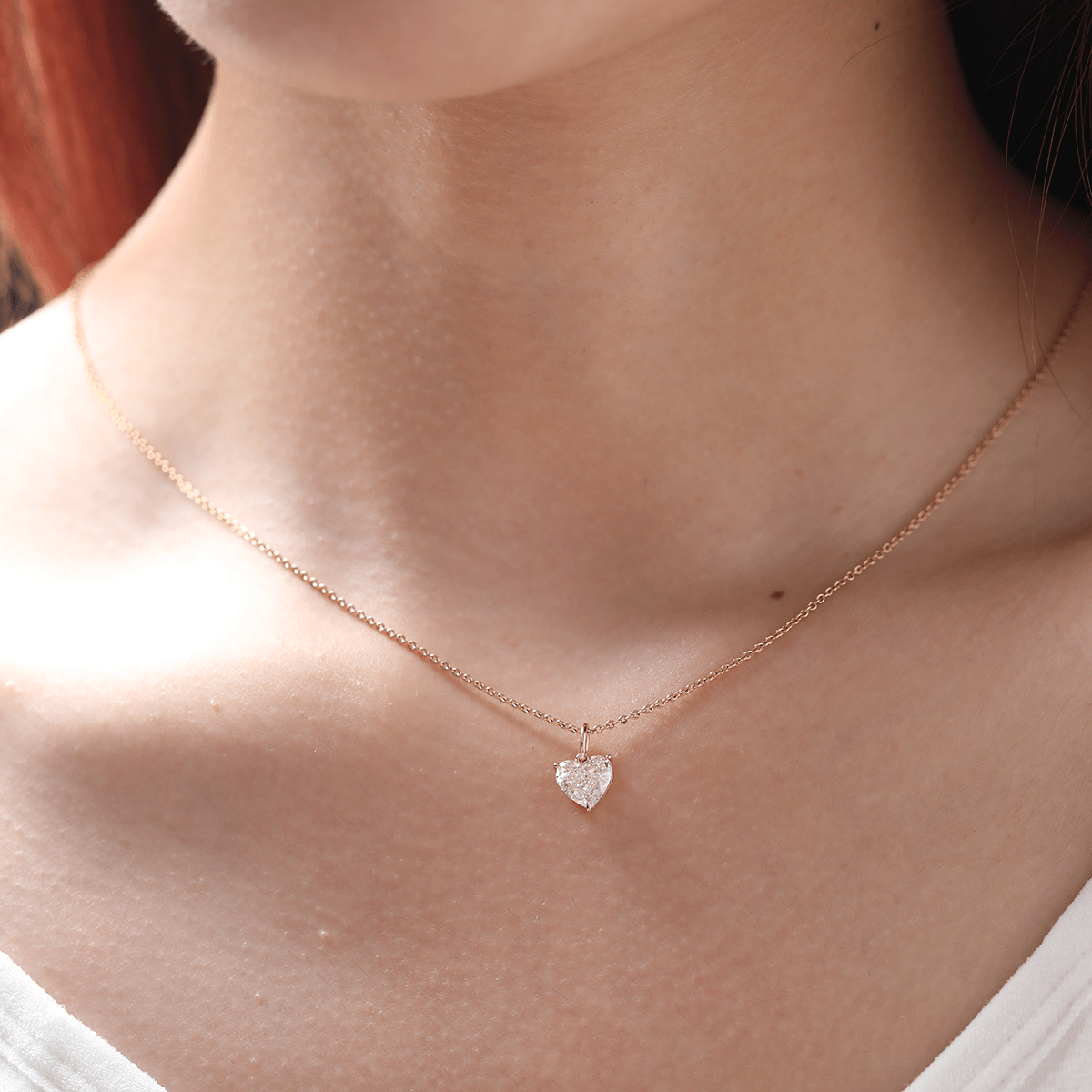 14K Rose Gold 1ct Heart Shaped Pink Lab Diamond Pendant with Corss Chain - MMR