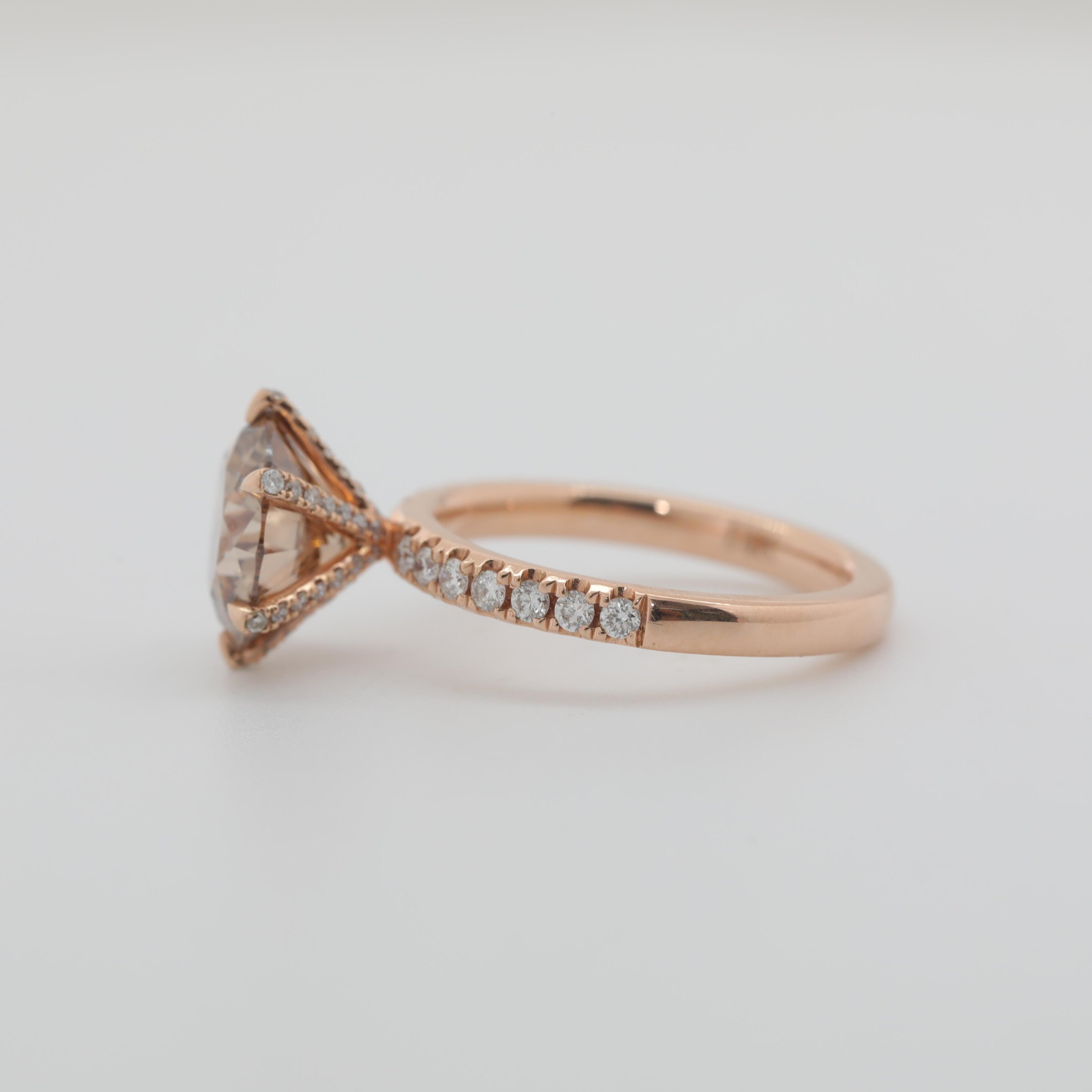 14K Rose Gold 2.41ct Round Cut Brown Lab Diamond 6 Prong Ring with Round Lab Diamond Pave - MMR