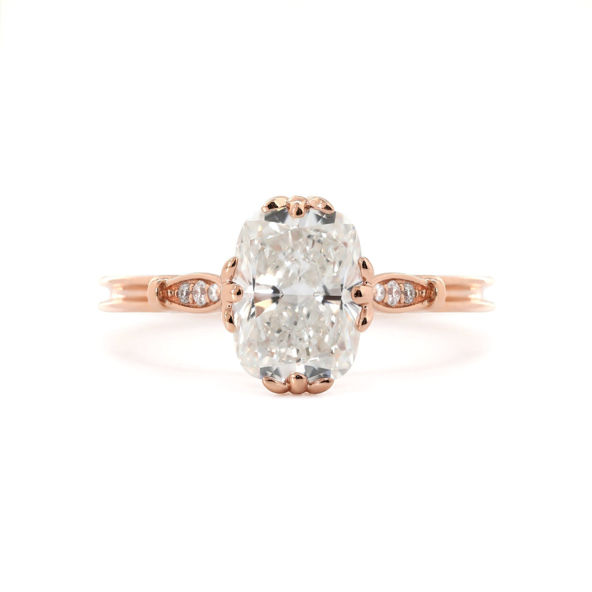 14K Rose Gold 2ct Elongated Cushion Cut Lab Diamond Triple Prong Cathedral Design Ring - MMR