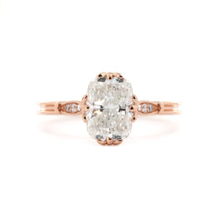 14K Rose Gold 2ct Elongated Cushion Cut Lab Diamond Triple Prong Cathedral Design Ring - MMR