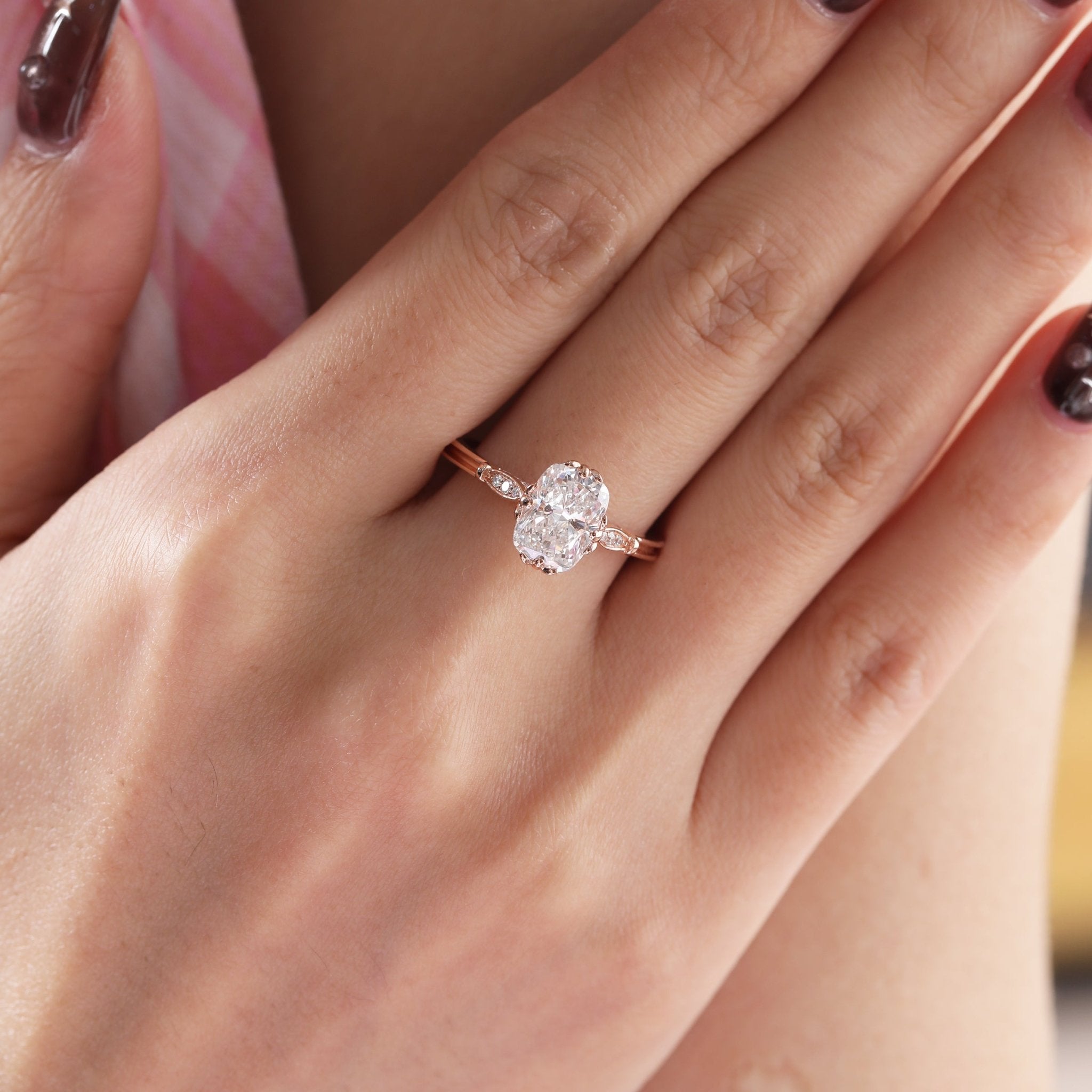 14K Rose Gold 2ct Elongated Cushion Cut Lab Diamond Triple Prong Cathedral Design Ring - MMR