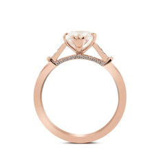 14K Rose Gold 2ct Elongated Cushion Cut Lab Diamond Triple Prong Cathedral Design Ring - MMR
