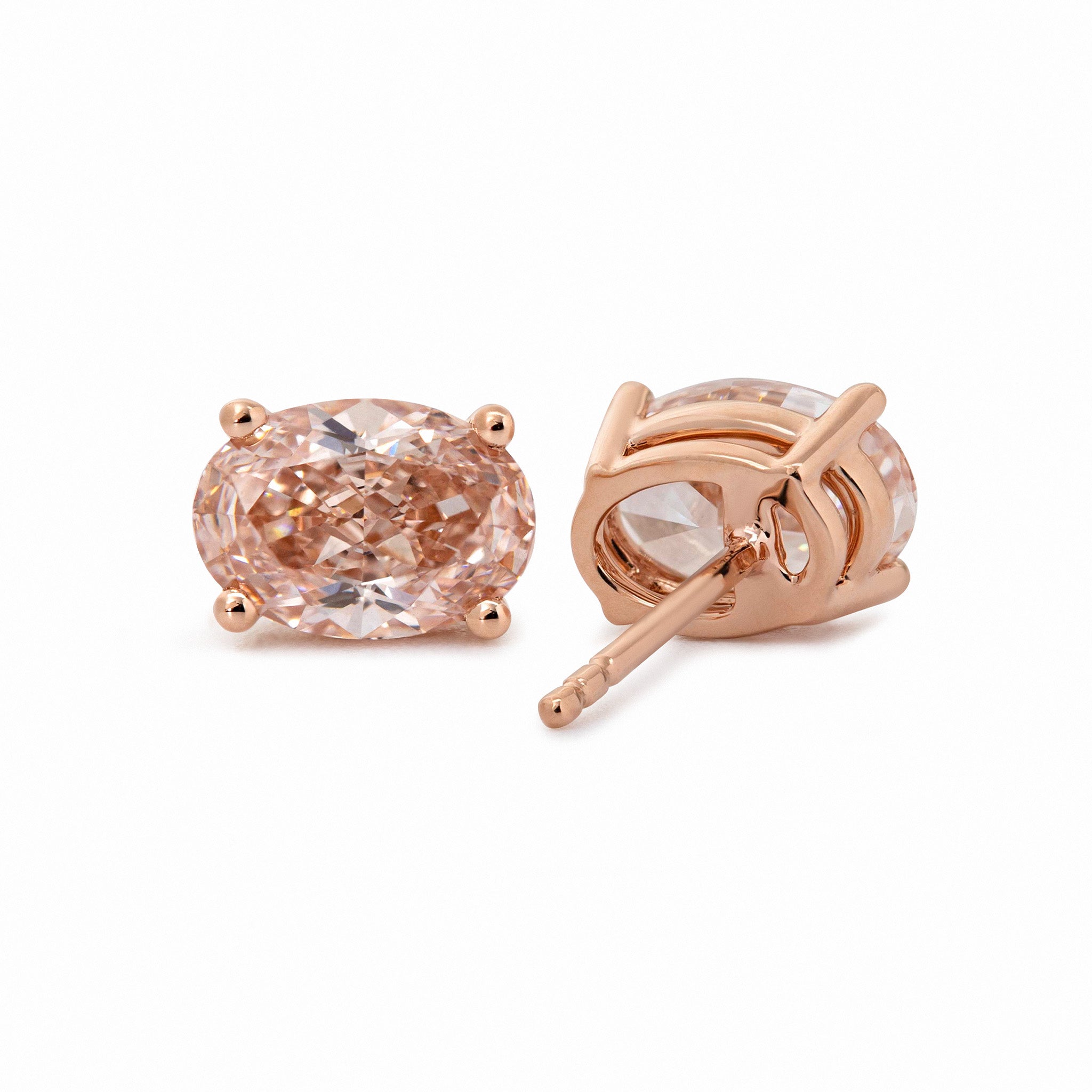 14K Rose Gold 2ct tw Oval Cut Pink Lab Diamond 4 Prong Basket Stud Earrings - MMR