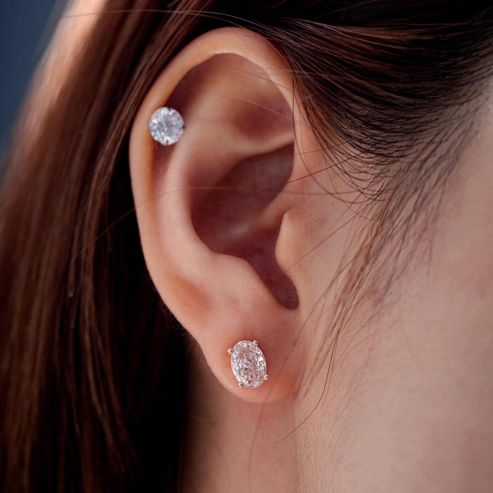14K Rose Gold 2ct tw Oval Cut Pink Lab Diamond 4 Prong Basket Stud Earrings - MMR