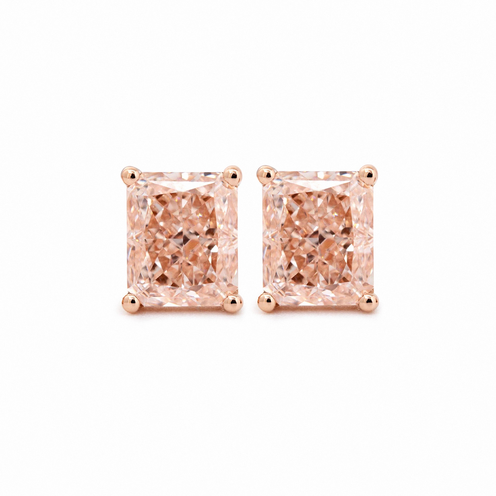 14K Rose Gold 2ct tw Radiant Cut Pink Lab Diamond 4 Prong Basket Stud Earrings - MMR