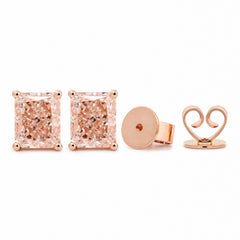 14K Rose Gold 2ct tw Radiant Cut Pink Lab Diamond 4 Prong Basket Stud Earrings - MMR