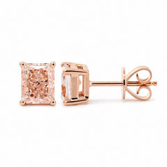 14K Rose Gold 2ct tw Radiant Cut Pink Lab Diamond 4 Prong Basket Stud Earrings - MMR