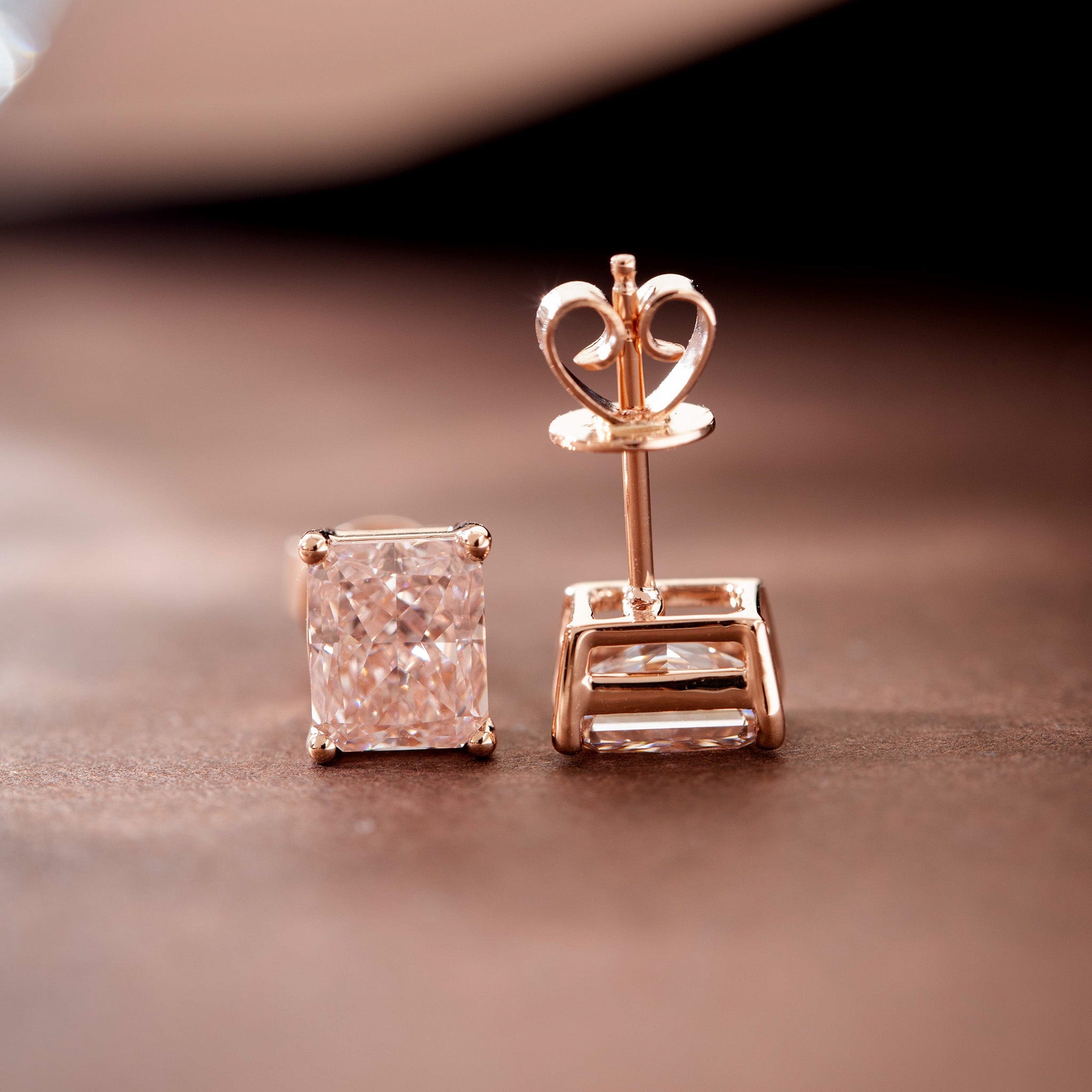14K Rose Gold 2ct tw Radiant Cut Pink Lab Diamond 4 Prong Basket Stud Earrings - MMR