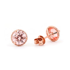 14K Rose Gold 2CTW Pink Lab Diamond Martini Stud Earrings with Milgrain Bezel - MMR
