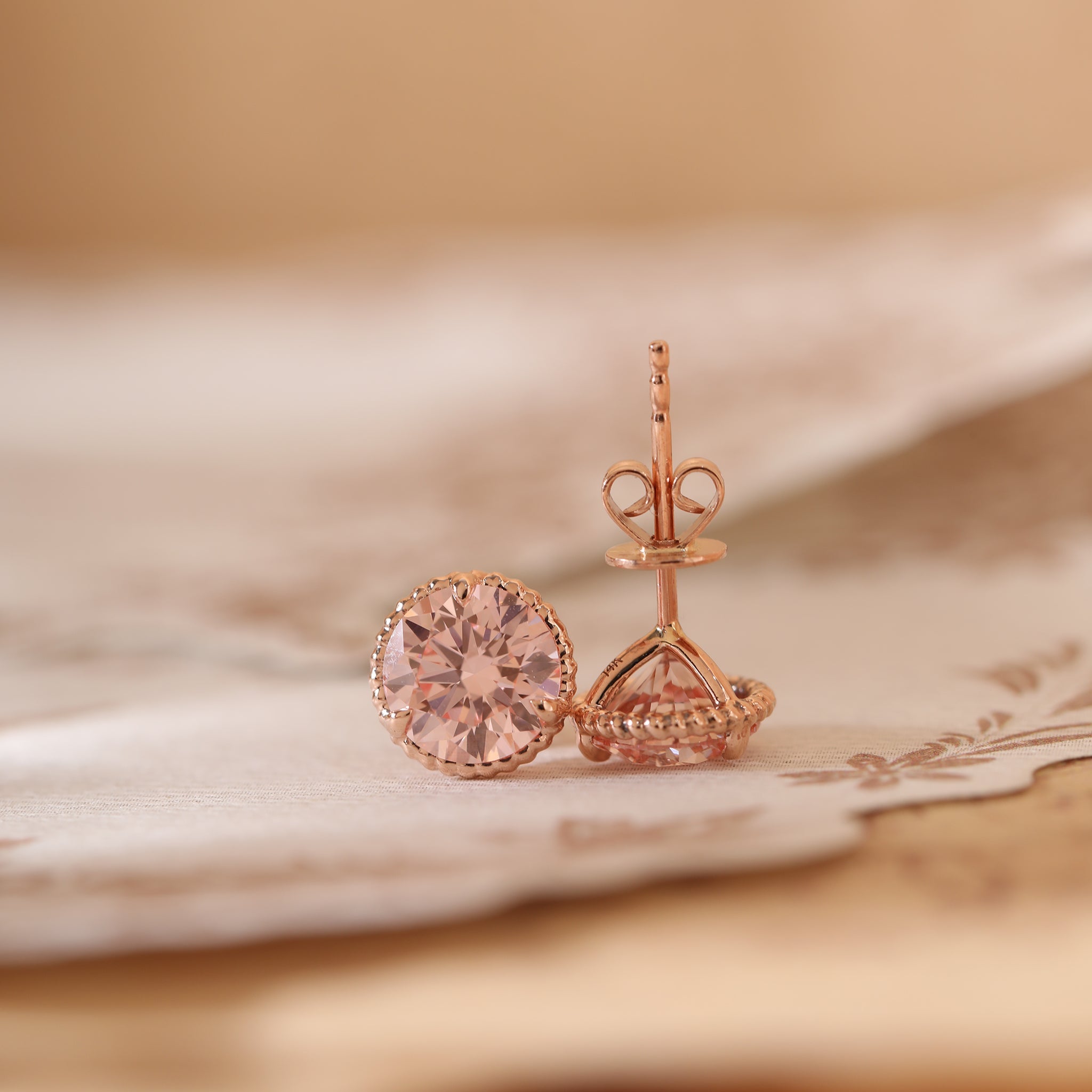 14K Rose Gold 2CTW Pink Lab Diamond Martini Stud Earrings with Milgrain Bezel - MMR