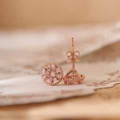 14K Rose Gold 2CTW Pink Lab Diamond Martini Stud Earrings with Milgrain Bezel - MMR