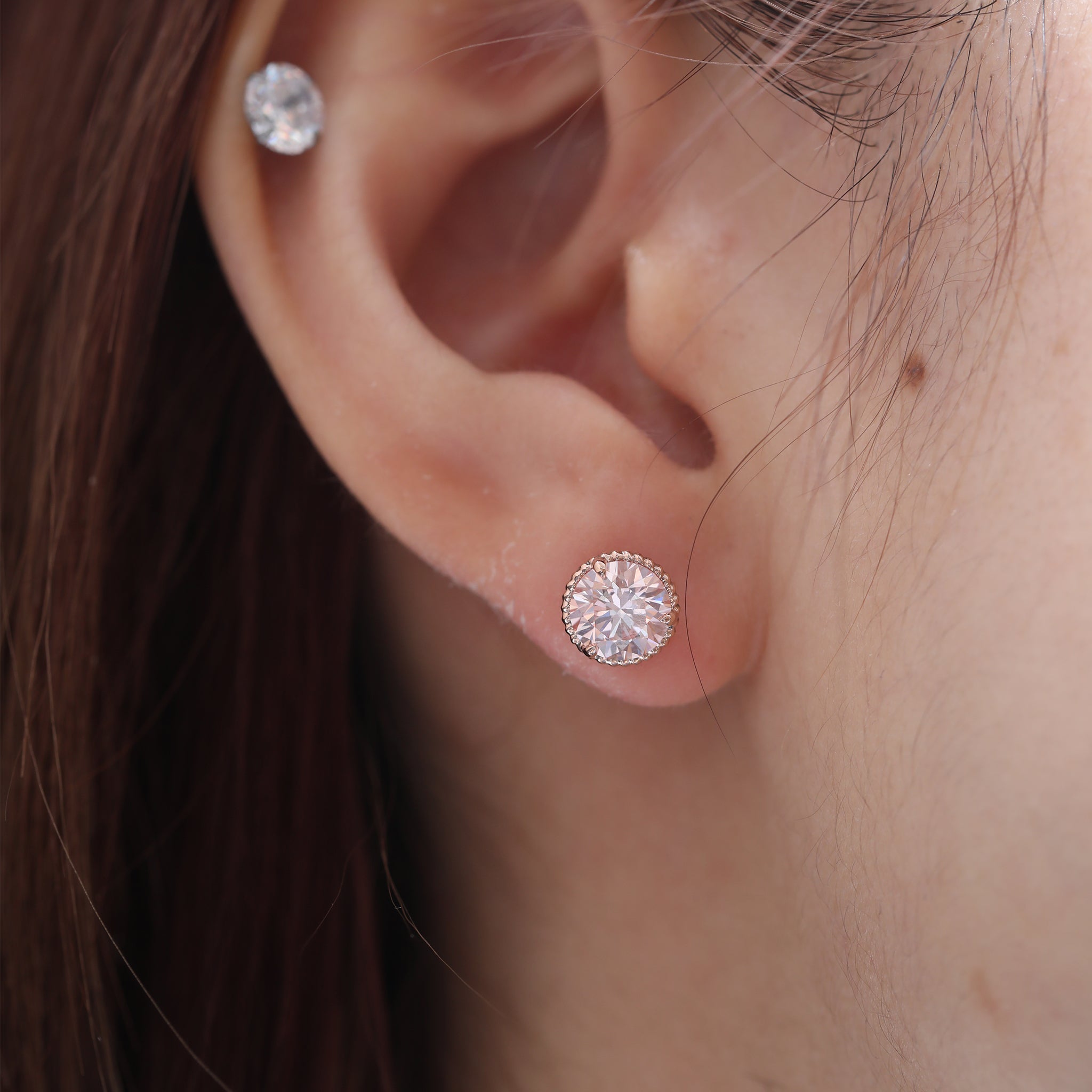 14K Rose Gold 2CTW Pink Lab Diamond Martini Stud Earrings with Milgrain Bezel - MMR