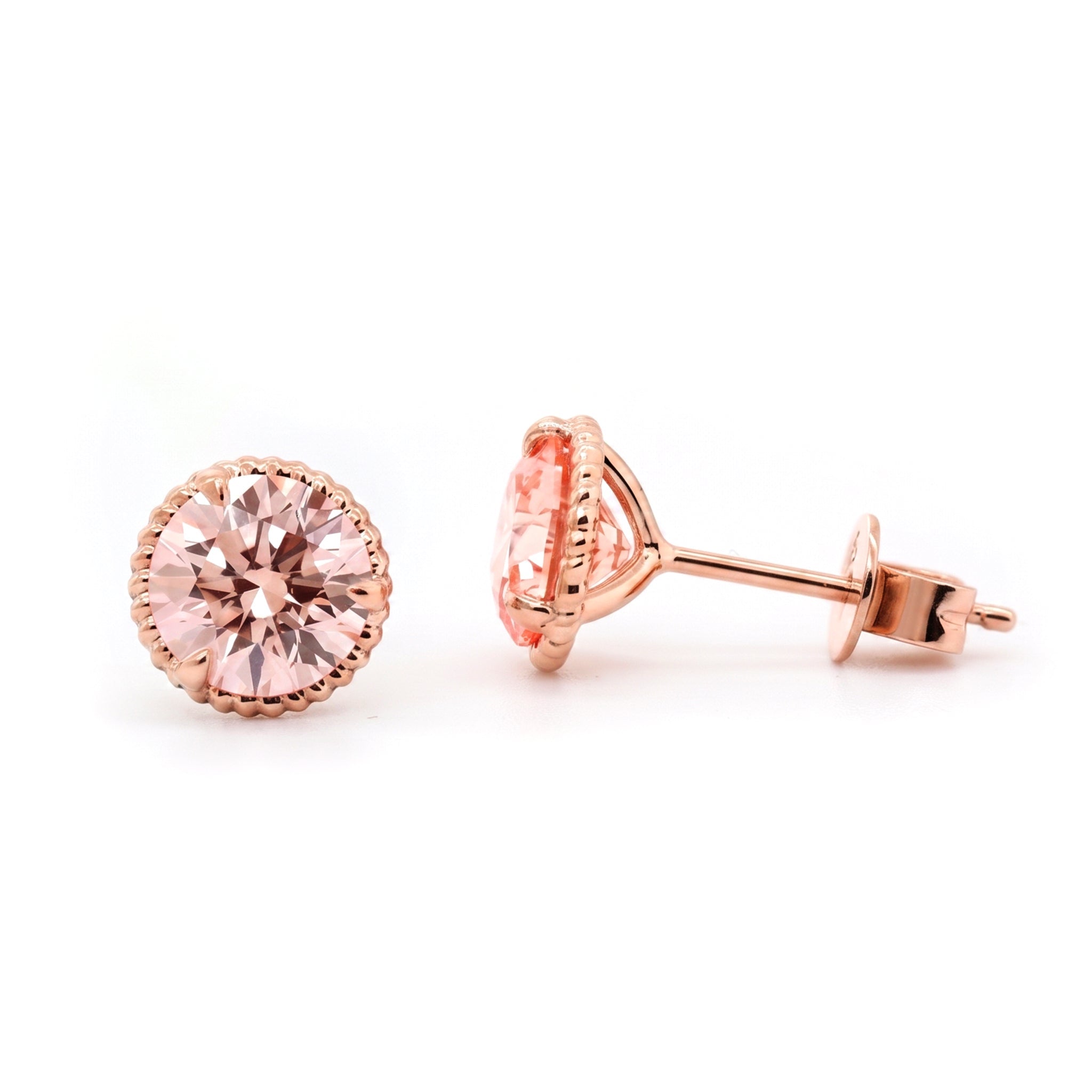 14K Rose Gold 2CTW Pink Lab Diamond Martini Stud Earrings with Milgrain Bezel - MMR
