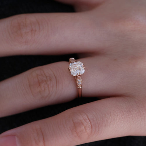 14K Rose Gold Asscher Cut Moissanite Double Prong Side Stone Wedding Ring (Ring Setting Only)